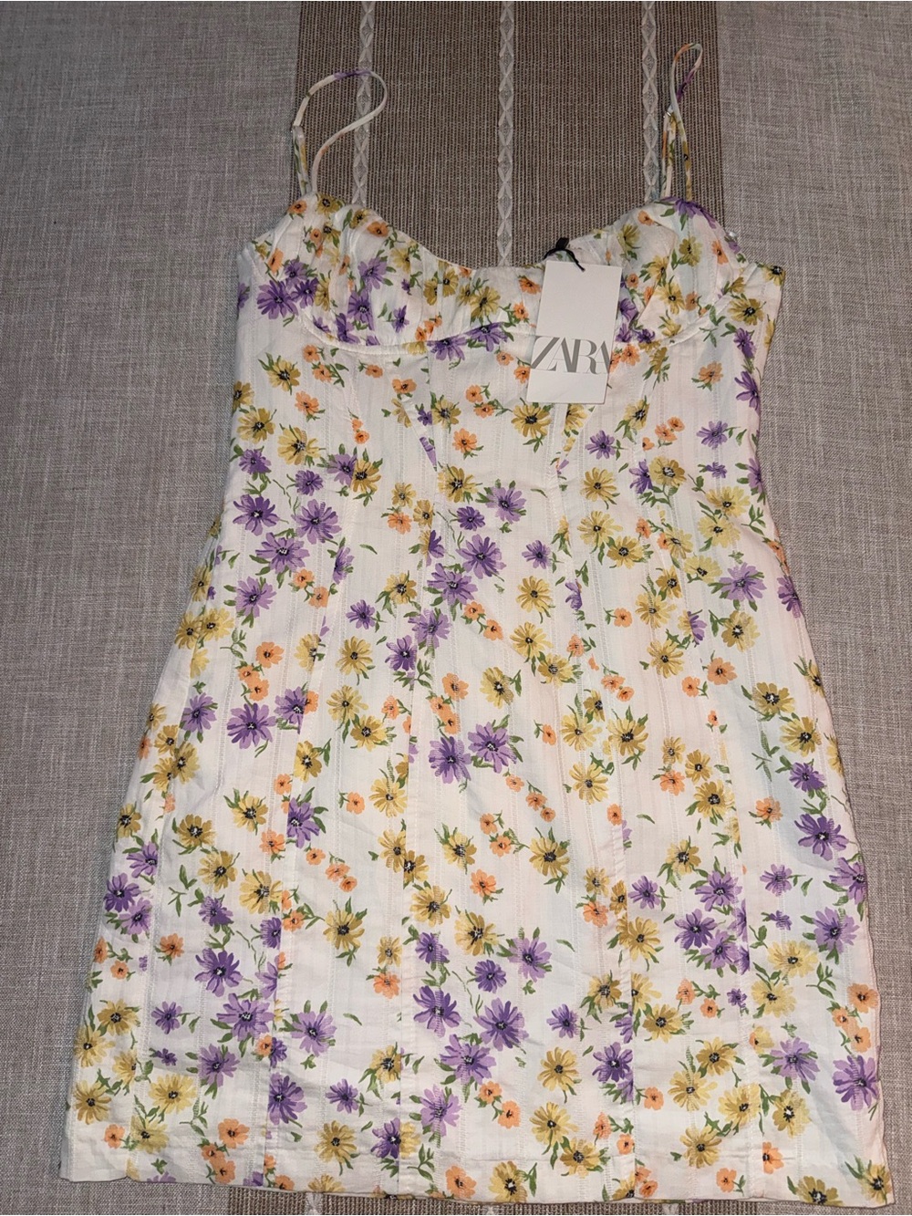 ZARA White Sundress with Purple & Yellow Floral Print
